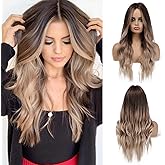Esmee Long Wavy Ombre Brown to Light Brown Synthetic Hair Wigs for Women Medium Pitch Brown Wigs for Daily Party Cosplay Use-24 Inches