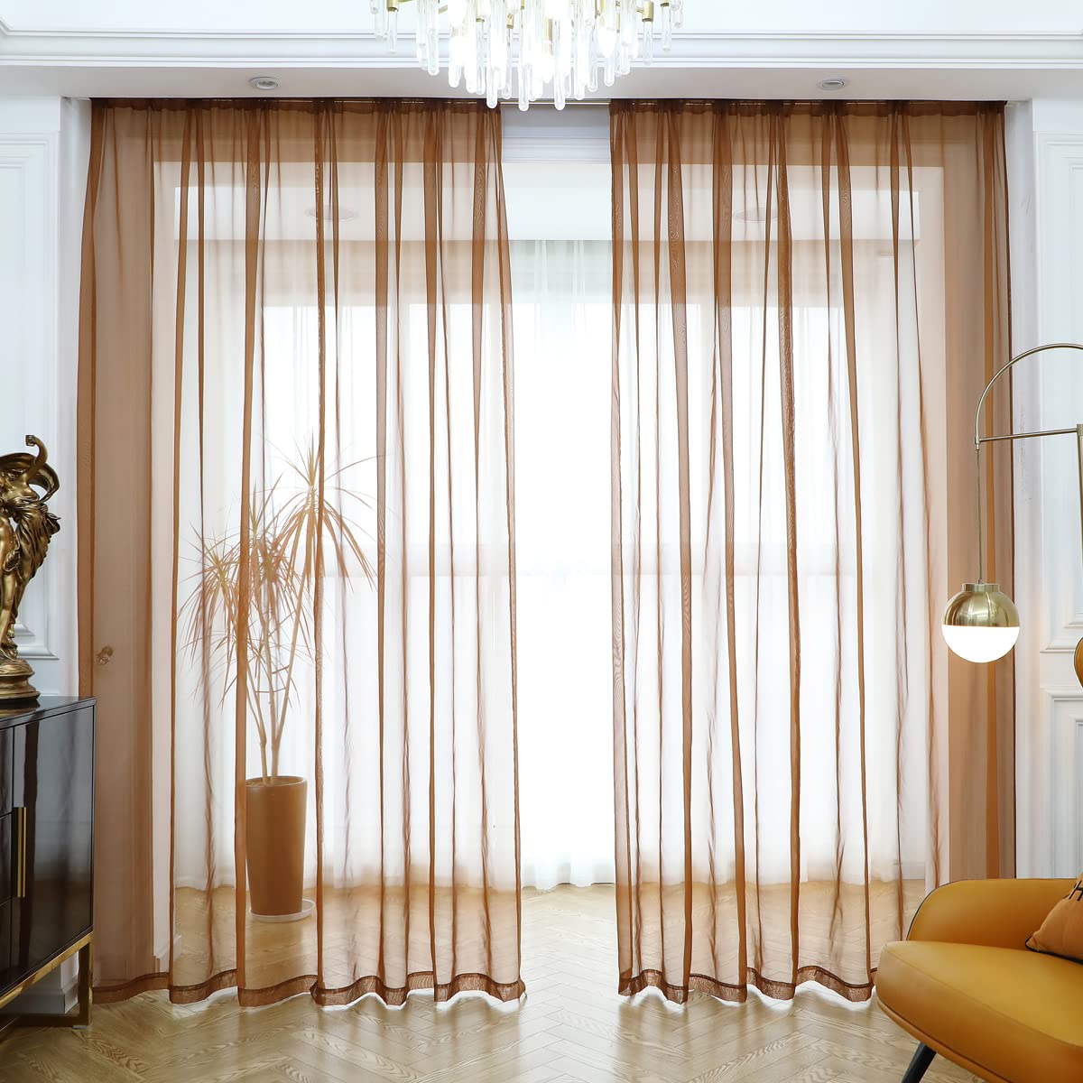 Photo 1 of MIANBO Brown Sheer Curtains 120 Inches Length 2 Panels Set Window Sheer Curtains Basic Rod Pocket for Bedroom Children Living Room Yard Kitchen