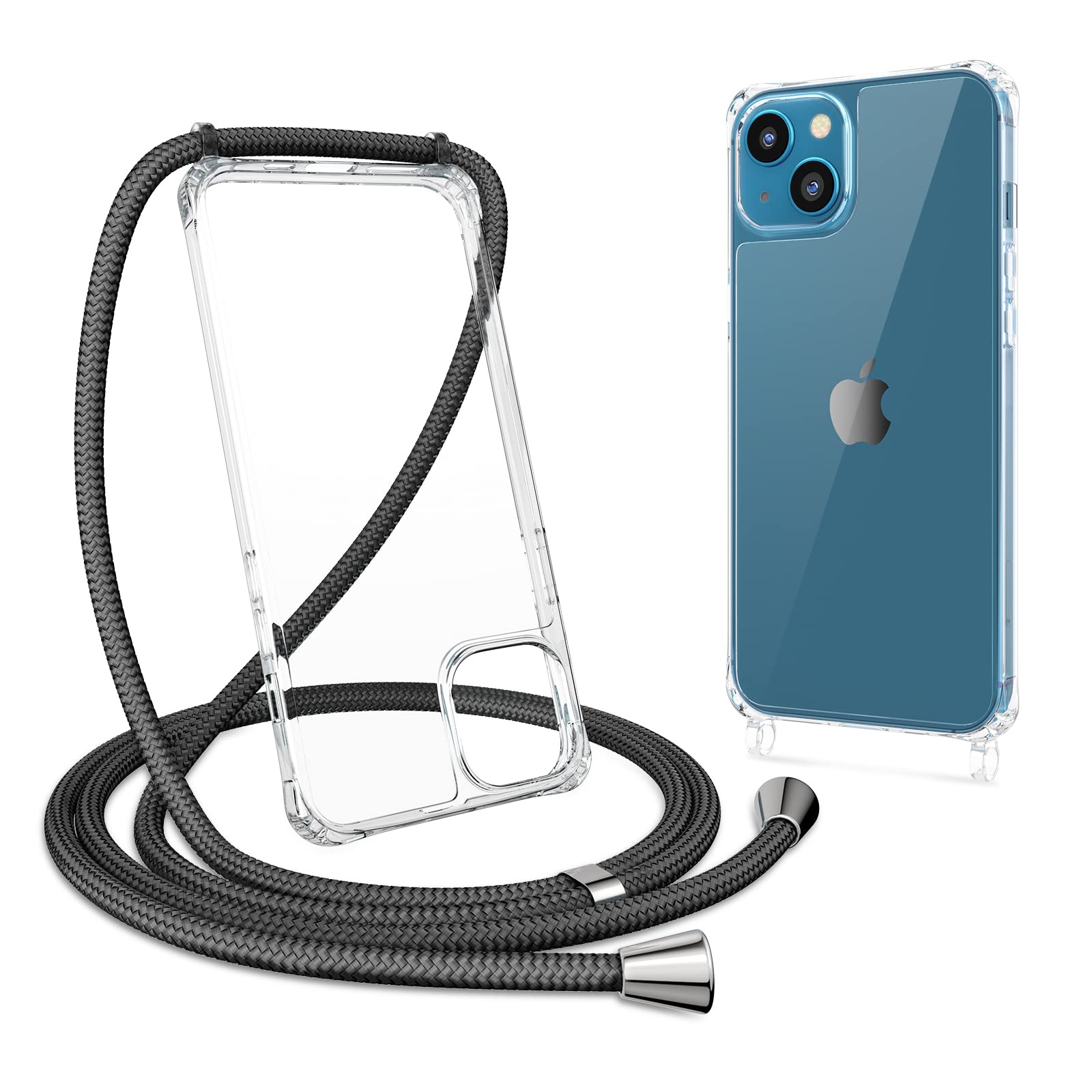 ZTOFERA Crossbody Lanyard Case for iPhone 14 Plus, Ultra Clear Hard Back with Soft Bumper Protective Phone Case with Strap Adjustable Neck Cord Necklace Shockproof Cover for iPhone 14 Plus, Black