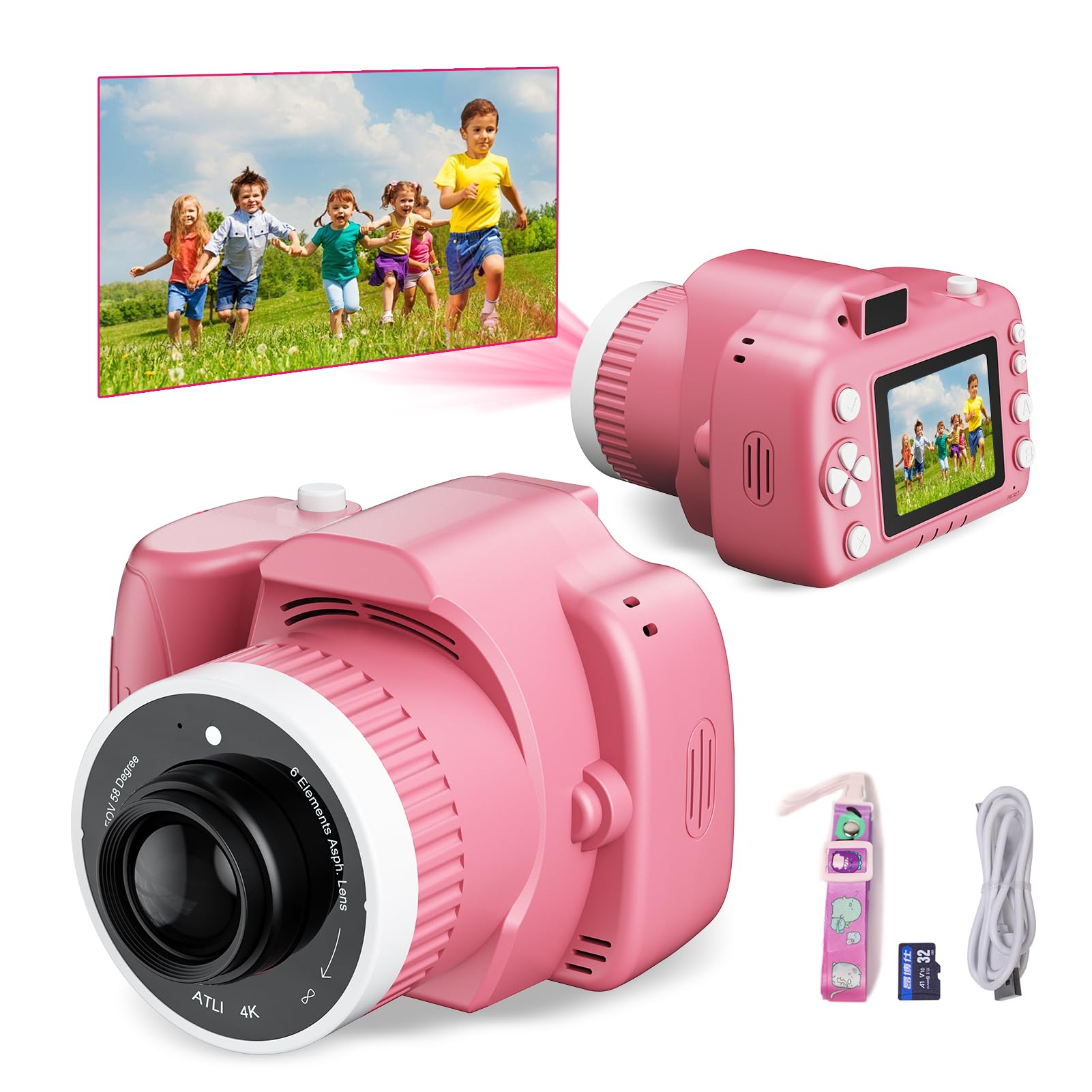 Photo 1 of Kids Camera Toys for 5-12 Year Old Girls Boys,1080P Kids Digital Camera with Projector, Digital Video Camera with Music Download for Girls and Boys,Best Chritmas Birthday Festival Gift for Kid (Pink)