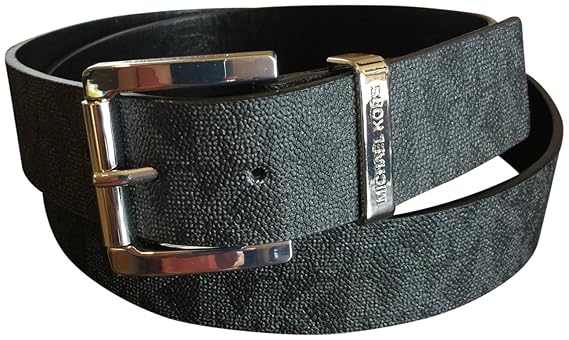 Michael Kors Gürtel Schwarz 3,5cm breit Verchromte Rechteckige Rollenschnalle, Größe:S, M, L, XL, MK Logo eingeprägt Damen