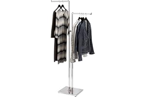 SSWBasics 2-Way Clothing Rack - Adjustable Chrome Garment Rack with Straight Arms - Sleek, Sturdy, and Durable Hanging Racks for Clothes - Ideal for Retail, Boutique, and Thrift Spaces