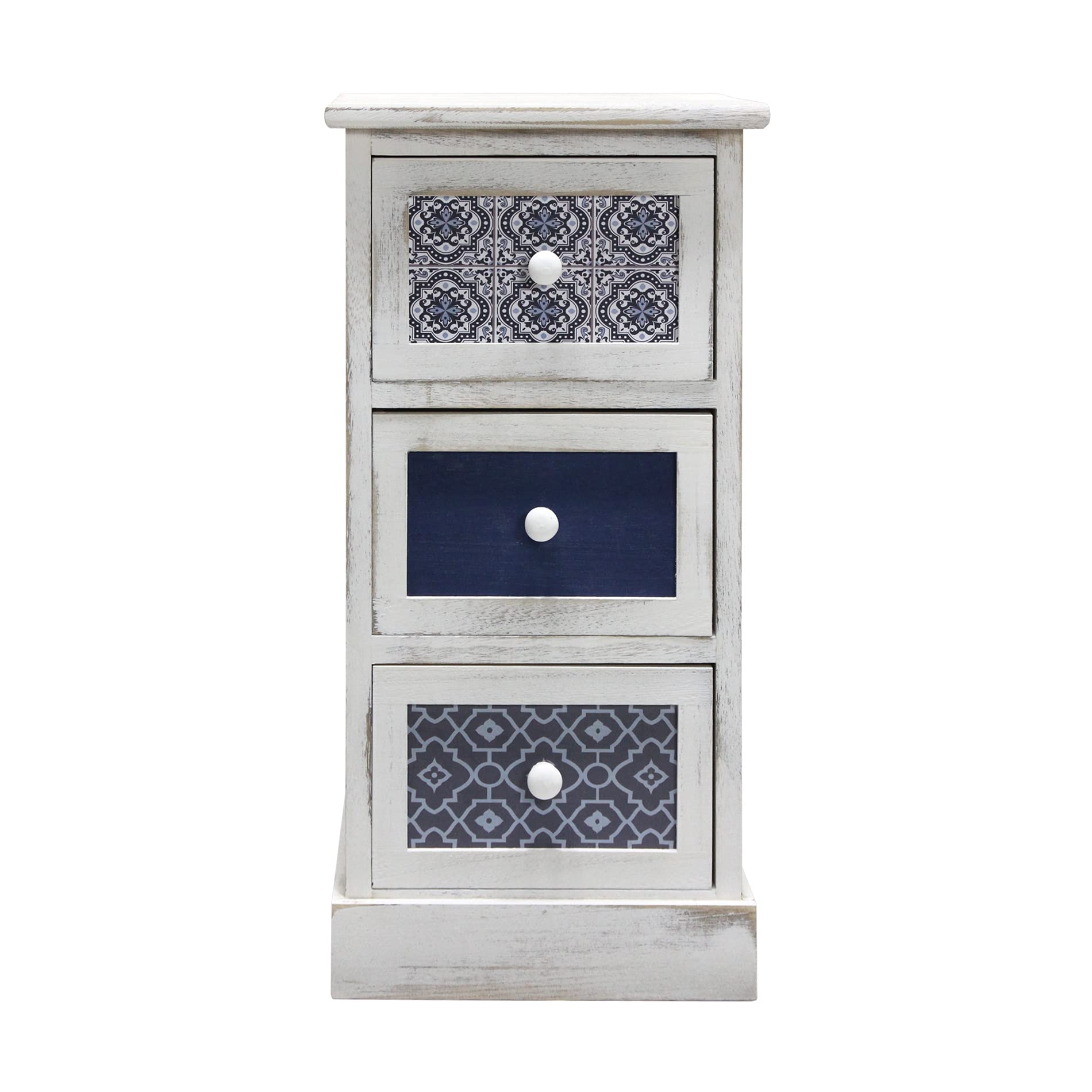 Rebecca Mobili Chest of Drawers Bedside Table 3 Drawers Wood White Gray Blue Vintage Design Home Furniture Bedroom Living Room - 59,5 x 30 x 25 cm (H x W x D) - Art. RE6081