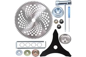 PLAXNS 10" x 3 Teeth Carbon Steel Brush Cutter Blades,10" x 80T Carbide Tip Brush Cutter Trimmer Compatible for Husqvarna, Stihl, Oregon, and Hitachi Trimmer, Lawnmower (with 2 Different Adapter Kits)