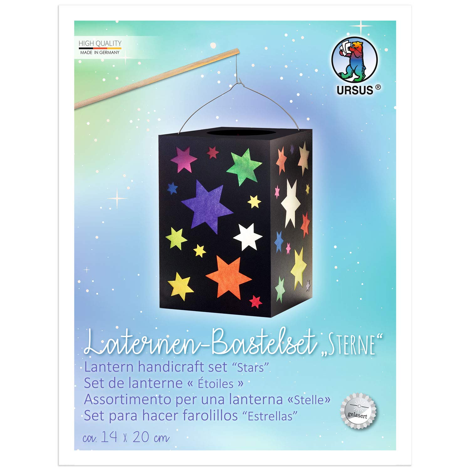 Ursus 2340099 Lantern Craft Set Stars Approx. 14 x 14 x 20 cm, 10 Sheets of Tracing Paper in 10 Different Colours, with Black Photo Card 300 g/m², Ideal for The Next Lantern Run