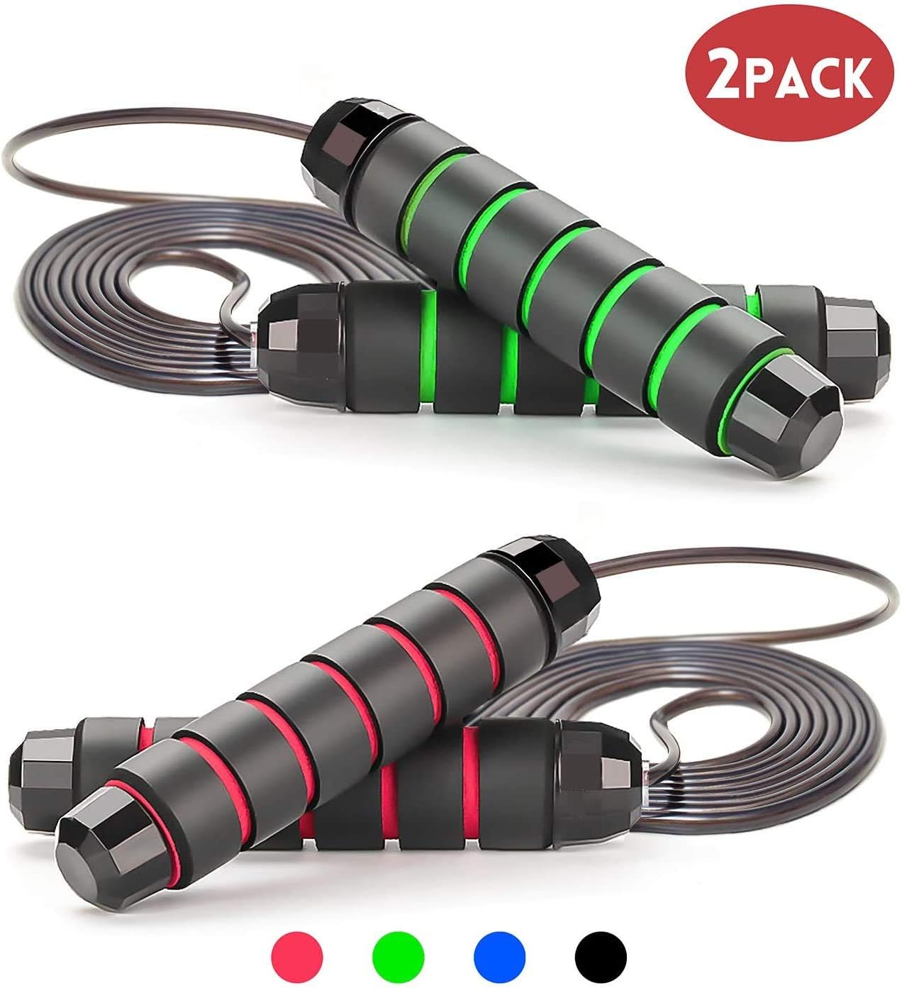 Jump Rope, Tangle-Free with Ball Bearing Cable Speed Rope Skipping Rope, Adjustable Jumping Rope Workout with Memory Foam Handles for Women Men Kids-2 Pack
