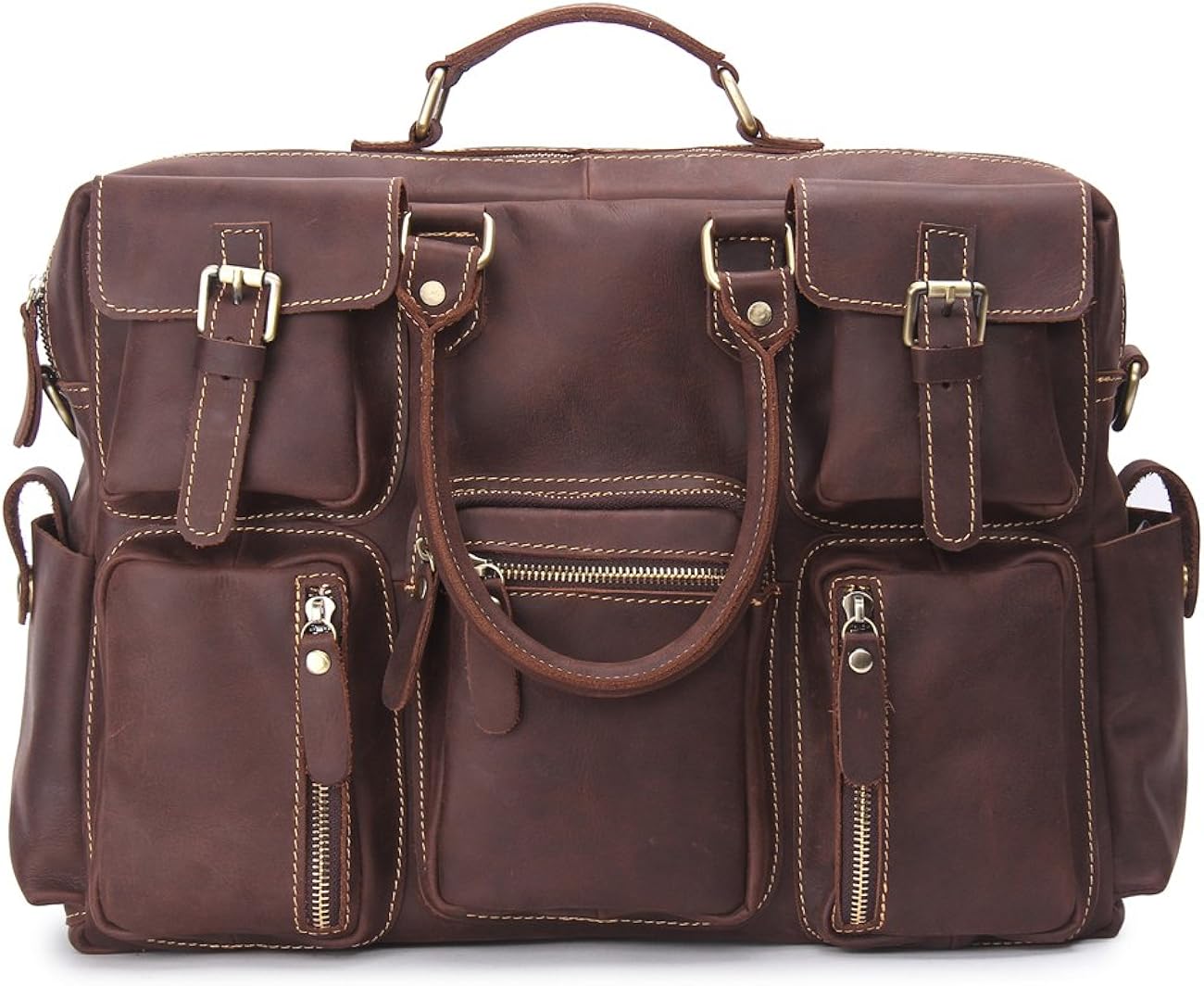 Contacts Genuine Leather Mens Briefcase Business Laptop Messenger Tote