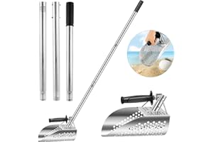Sand Scoop for Metal Detecting, Stainless Steel Beach Scoop Shovel Heavy Duty Metal Detector Sand Scoop Detecting Tool w Long