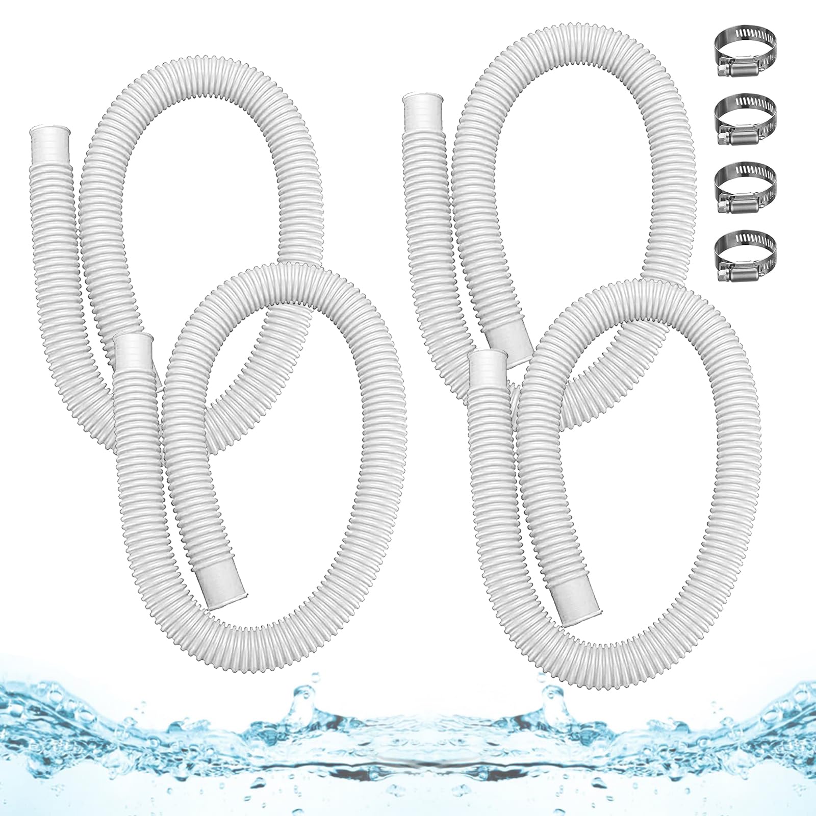 Photo 1 of 1.5" x 59" Pool Hoses for Above Ground Pools – 4-Pack Pool Pump Replacement Hose with 8 Clamps, Compatible with Intex, Coleman, Summer Waves Pool Pumps & Filters (White 4pcs-1.5“)