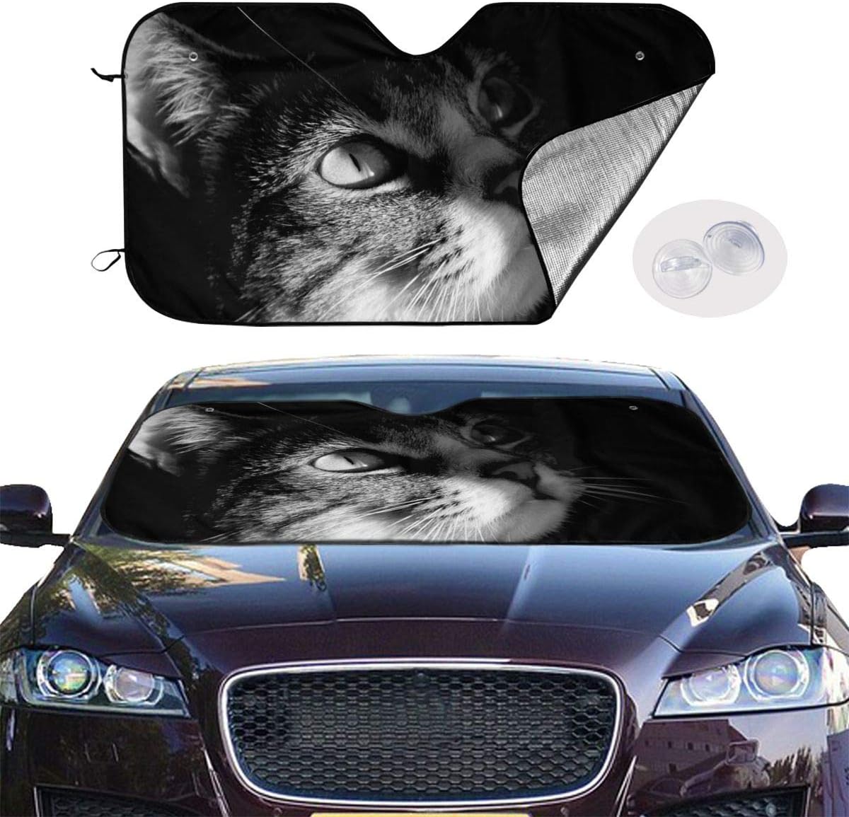 Amazon サンシェード 車用 カーシェード かわいい 猫 絵柄 日除けシェード フロントガラスカバー 日よけ Uvカット 遮光 断熱 日焼け防止 防紫外線 取付け簡単 軽自動車 小型乗用車 Suv車に適用 吸盤4個入り 車 バイク 車 バイク