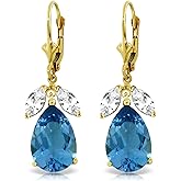 Galaxy Gold GG 14k Solid Gold Leverback Earrings with Blue Topaz and White Topaz