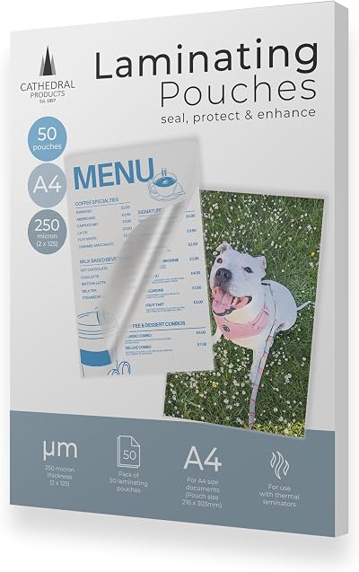 Cathedral Products A4 Laminating Pouches 250 micron Pack of 50 Gloss