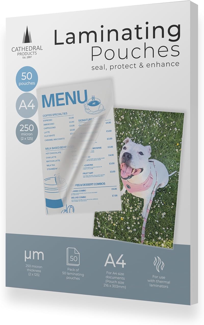 Cathedral Products A4 Laminating Pouches 250 micron Pack of 50 Gloss