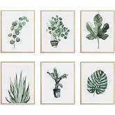Jiovbiol Minimalist Green Wall Art Prints Set of 6,Boho Greenery Botanical Wall Decor,Leaves Paintings For Wall,Green Plant Posters Collage Set for Living Room(Unframed 8x10in)