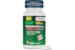 GenCare - Headache Relief Acetaminophen with Aspirin (NSAID) & Caffeine (300 Caplets) Value Pack | Head Pain, Muscle Aches, Back Pain & Body | Generic ExcedrEn Extra Strength