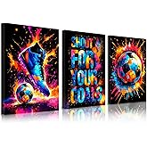 Soccer Decor Football Canvas Wall Art,Graffiti Soccer Canvas Wall Art Colorful Sneakers Posters Prints Wall Decor Pictures Sports Theme Football Paintings for Teen Boys Room Wall Decor,3Pcs(12"x16"