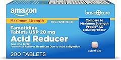 Amazon Basic Care Maximum Strength Famotidine Tablets 20 mg, Acid Reducer Pills for Heartburn Relief, 200 Count (Packaging ma