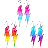 Hicarer 3 Pair 80s 90s Neon Earrings for Women Fluorescent Earring Jewelry Accessories Acrylic Drop for Glow Party Outfit