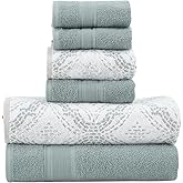 Modern Threads Capri 6-Piece Reversible Yarn Dyed Jacquard Towel Set - Bath Towels, Hand Towels, & Washcloths - Super Absorbent & Quick Dry - 100% Combed Cotton, Ivy