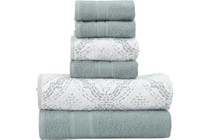 Modern Threads Capri 6-Piece Reversible Yarn Dyed Jacquard Towel Set - Bath Towels, Hand Towels, & Washcloths - Super Absorbent & Quick Dry - 100% Combed Cotton, Ivy