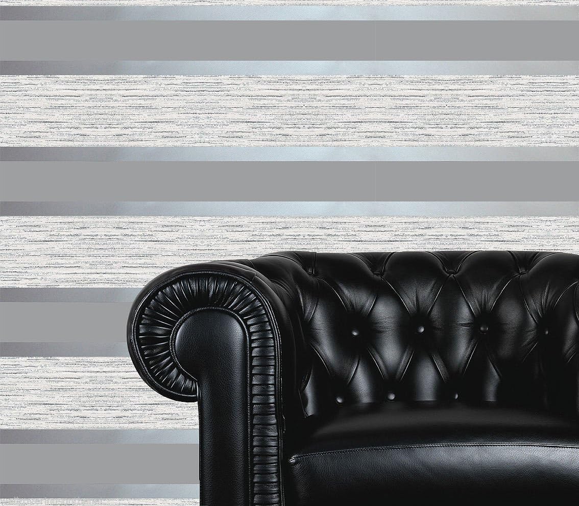 Direct Wallpaper Striped Grey Silver Stripes Retro Embossed Metallic Wallpaper