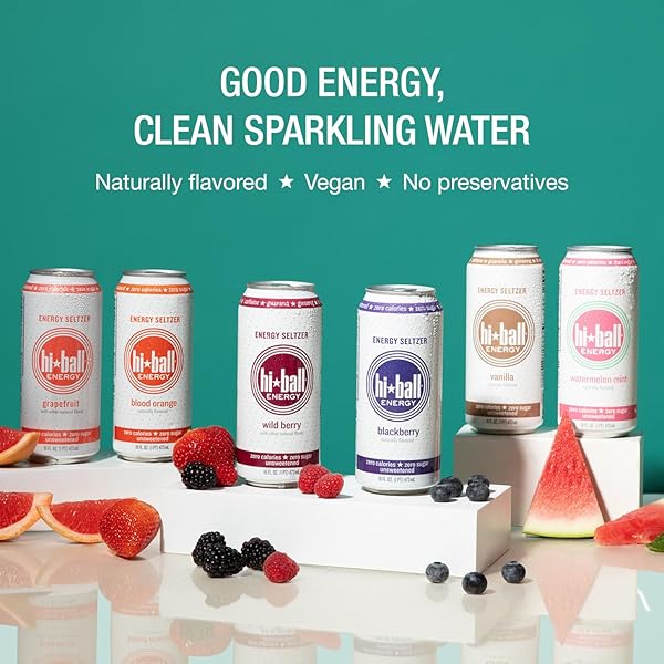 HIBALL CLEAN ENERGY DRINK – WILD BERRY – ZERO SUGAR, ZERO CALORIE SPARKLING WATER WITH 160MG ORGANIC CAFFEINE, 50MG ORGANIC GINSENG, 50MG ORGANIC GUARANA AND B VITAMINS – 16 FL OZ (8-PACK)