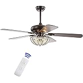 JONATHAN Y 52" Oil Rubbed Bronze 3-Light Iron and Crystal LED Ceiling Fan, Glam Traditional Fixture with Remote and 5 Reversi
