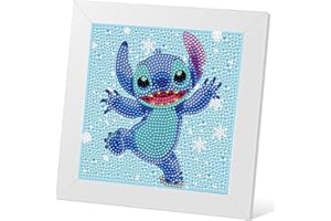 MEOTHAN 5D Diamond Painting Kit for Kids with Wooden Frame Easy Small Anime Diamond Painting, DIY Cute Cartoon Big Gem Painting Set Paint by Diamonds Crafts for Girls Boys Ages 4-12 7 X 7 inch (Stitch)