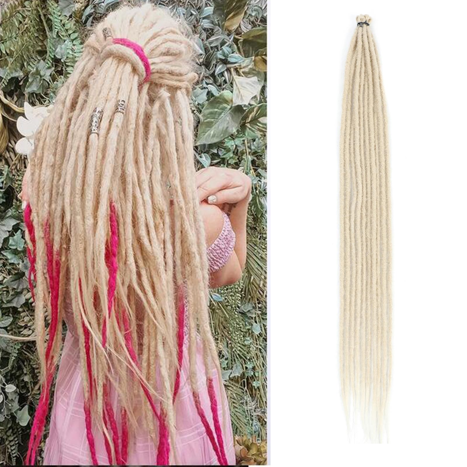 24 Inch Blonde Dreadlock Crochet Hair Reggae Braids Locs Handmade Synthetic Fiber Reggae Style Dreadlocks Braiding Hair 0.6 Width Dreads Hair Extensions(613, SE 10 Strands)