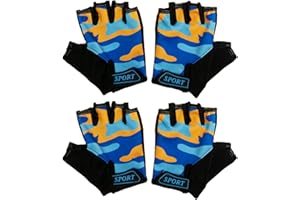 PLUSMORE 2PCs Kids Fingerless Cycling Gloves Boys Girls Bike Sport Mittens 4 5 6 7 8 9 Years Old Camo Short Gloves Children