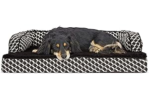 Furhaven Orthopedic Dog Bed for Medium/Small Dogs w/ Removable Bolsters & Washable Cover, For Dogs Up to 35 lbs - Plush & Woven Decor Comfy Couch Sofa - Diamond Brown, Medium