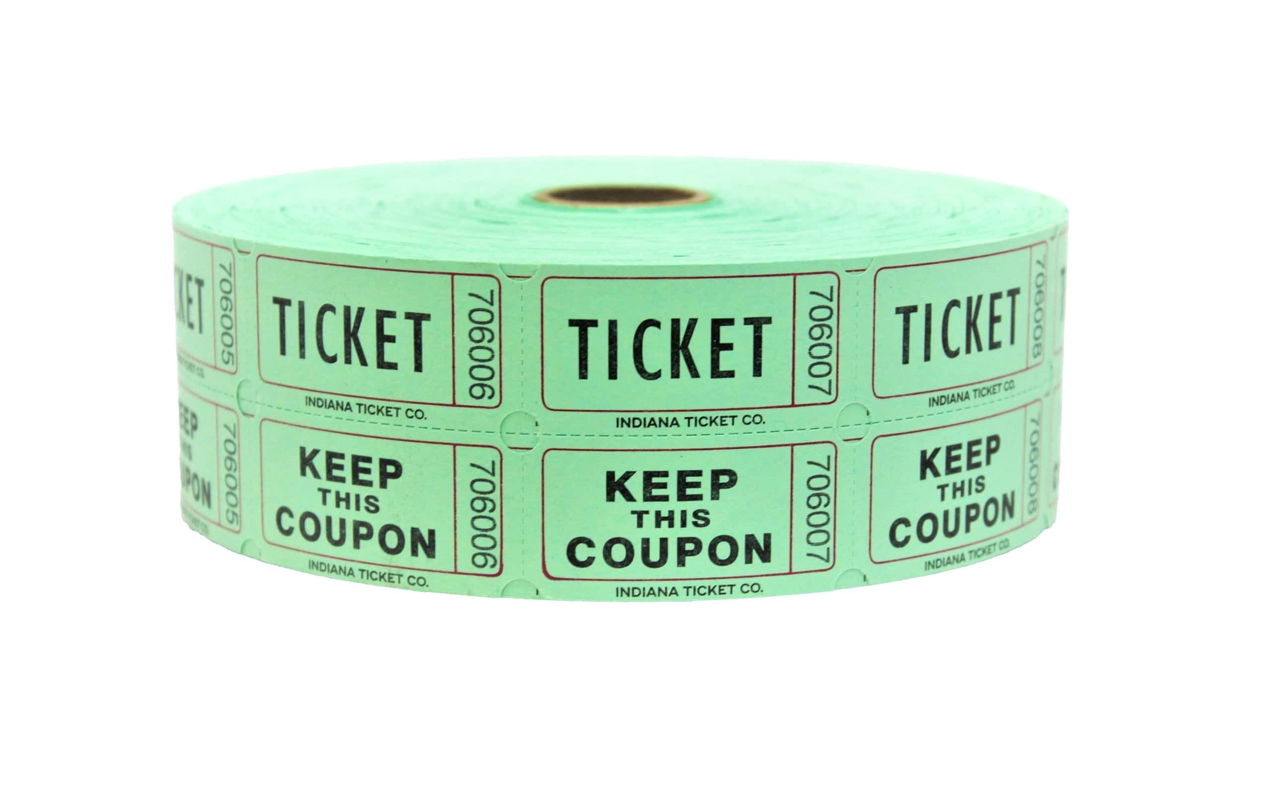 INDIANA TICKET CO. Red Raffle Tickets - 10,000 Consecutively Numbered Tickets In 5 Rolls (2,000 Per Roll)