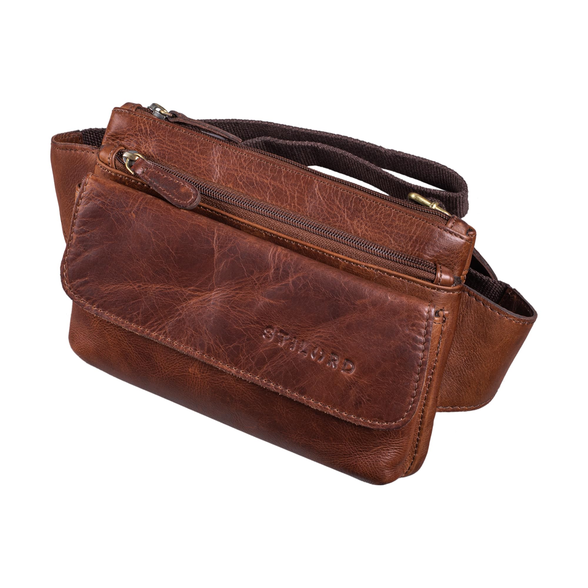 STILORD "Atlanta" Small Waist Bumbag Leather Vintage Belly Bag Belt Bag for Men Women Ladies for Festival Running Dog Walking Hiking Pouch Bag Colour:Florida - Brown