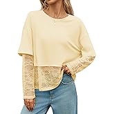 Tankaneo Womens Lace Long Sleeve Crop Top 2025 Crewneck Mesh T Shirts Casual Trendy Tops