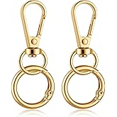 2pcs Double Opening Keychain Clip, Swivel Clasp Clip Double Opening Swivel Snap Hook Key Chain Clips Zinc Alloy Spring Snap Hooks with O Spring Ring for Jewelry Lanyards DIY Crafts Making- Gold
