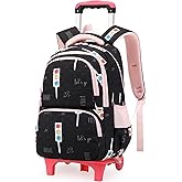 LASUK Rolling Backpack for Elementary School Students Teens Travel Bag Wheeled Trolley Trip Luggage Trolley Daypack for Girls and Boys, BK Indicator Light