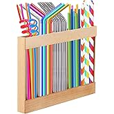 Kuabiz Wooden Straw Holder with Double Sided Adhesive Tape Wooden Straw Organizer Straws Dispenser Reusable Tumbler Straws Storage Container for Counter Kitchen Cupboards