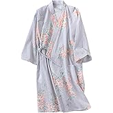 ECHERY Women's Summer Cotton Kimono Robes Floral Pajamas Khan Steamed Bathrobe Yukata