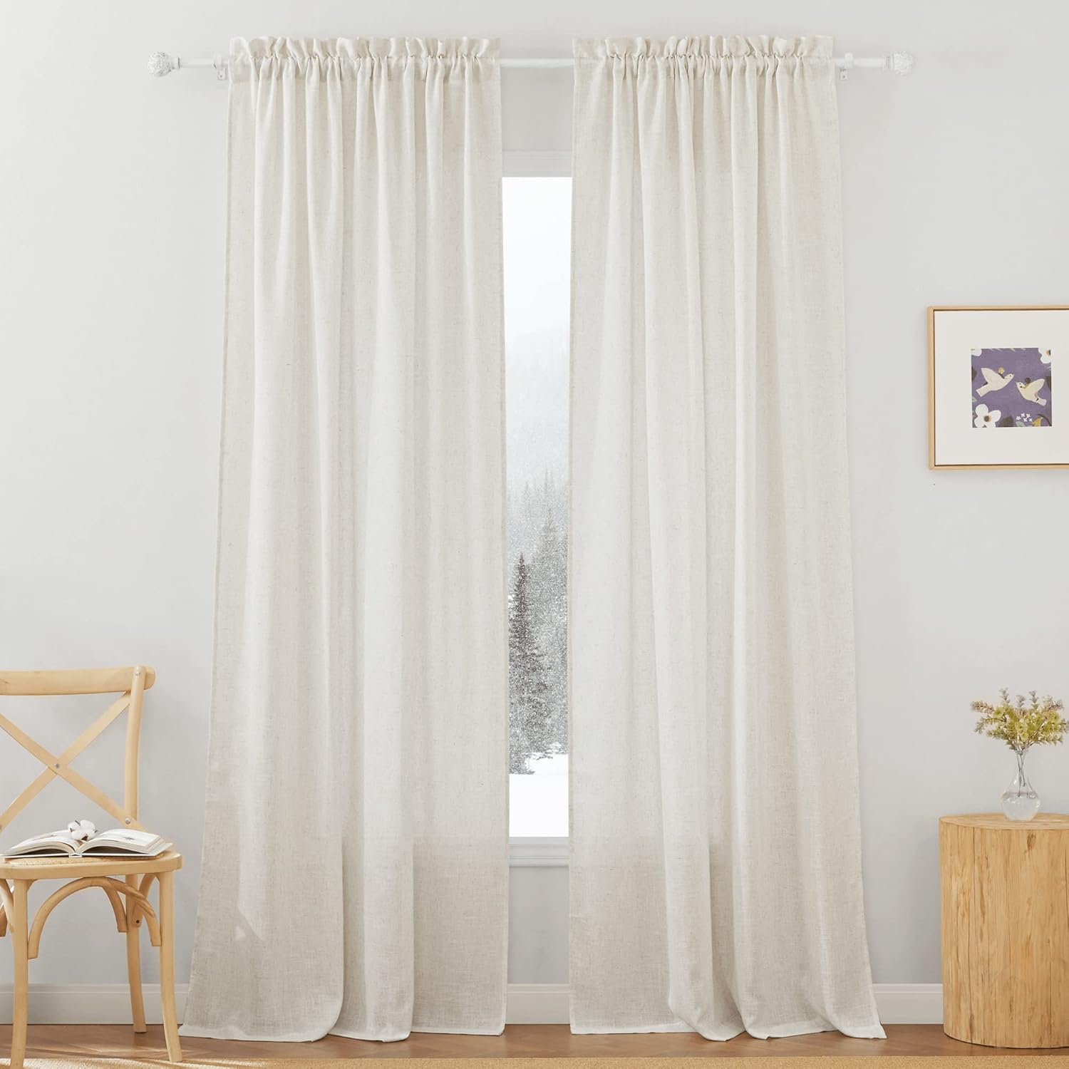 Window Treatments - RYB HOME Flax Linen Woven Curtains 84 inches Long, Absorbent Semi Sheer Linen Curtains Privacy Soften Sunlight Drapes for Living Room Divider Bedroom Farmhouse Cafe, W 52 x L 84, Linen, 2 Panels