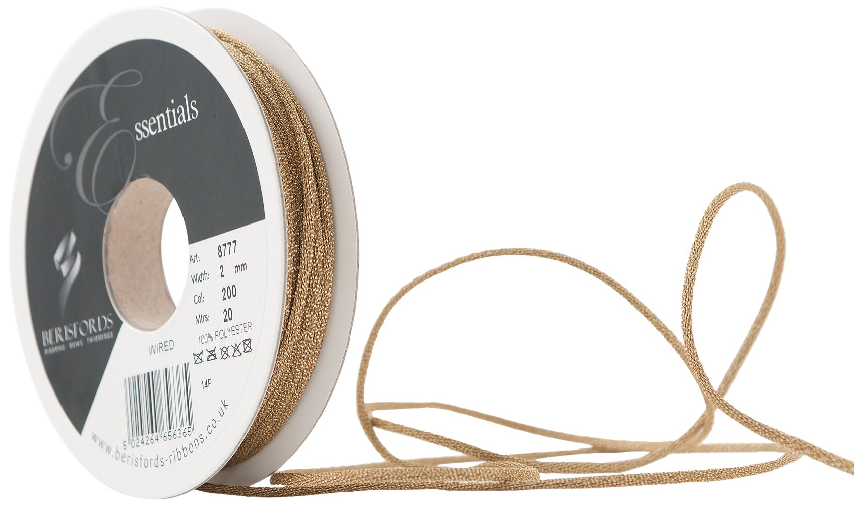 Berisfords Gimp Rope, Old Gold, 2 mm Width, 20 metre Length