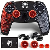 PlayRealm Silicone Skin Cover & Sticker x 1 & No Falling Off Thumbstick x 2 for PS5 Controller Spider Edtion