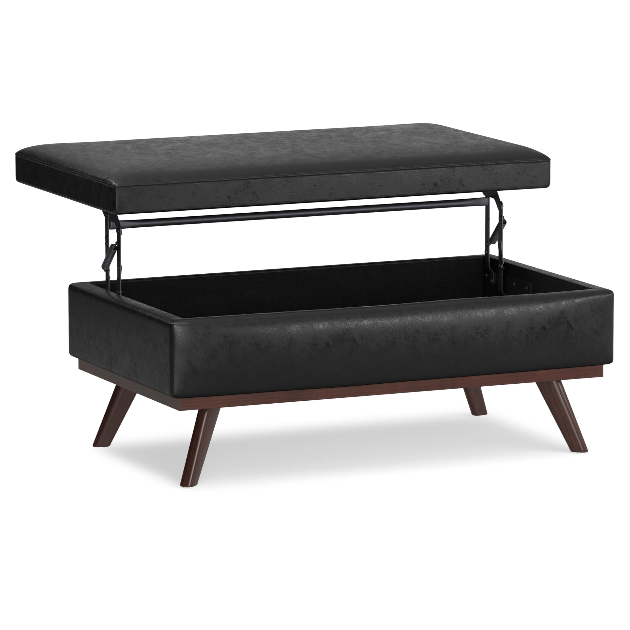 Photo 1 of *USED*
SIMPLIHOME Owen 42 inch Wide Mid Century Modern Rectangle Lift Top Large Coffee Table Storage Ottoman in Distressed Black Vegan Faux Leather, Assembled, for the Living Room, Entryway and Family Room