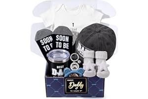 GIFTPEAK New Dad Gifts Box, 9 Pcs First Time Dad Gifts, Dad to Be Gifts for 1st Time with Tumbler Hat Onesie Socks Keychain for Baby Shower，Unique Kit for Soon to Be or Expecting Father