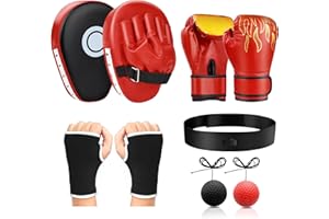 YORWHIN 4-in-1 Boxing Gloves and Punching Mitts Set for Boys & Girls, Kids Boxing Gloves Focus Pads with Hand Wraps, Boxing Reflex Ball, Boxing Equipment Set for MMA Karate Muay Thai Taekwondo