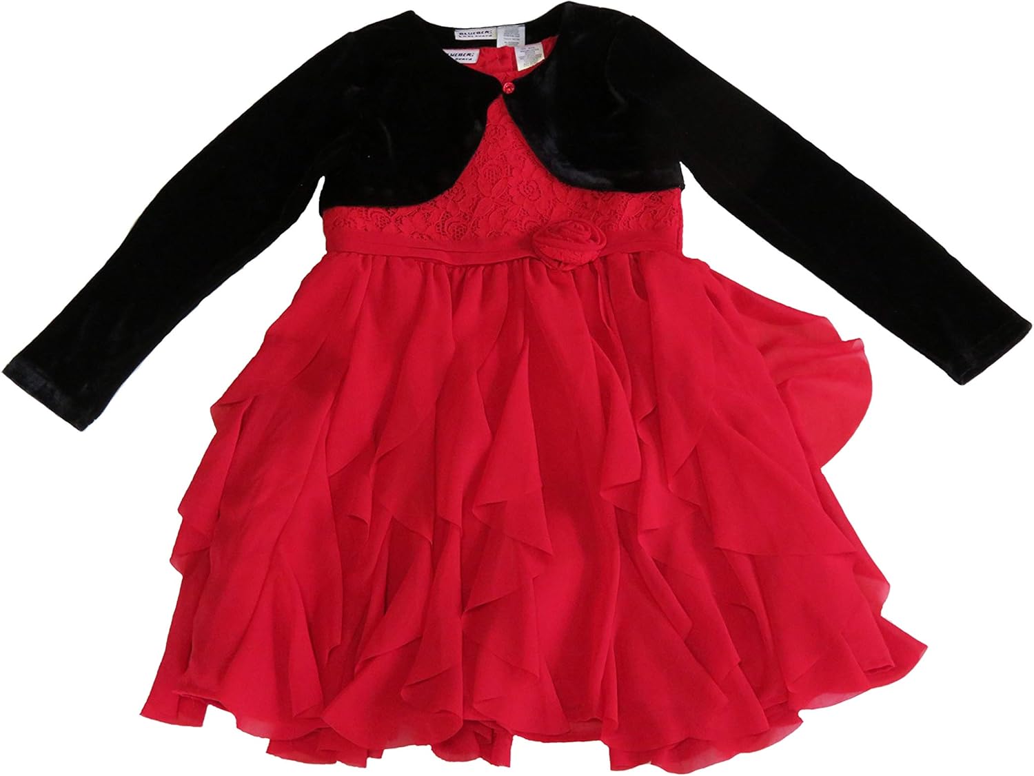 red dress with black cardigan