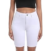 Y imoso Womens Bermuda Denim Shorts High Waist Folded Hem Stretch Jean Shorts