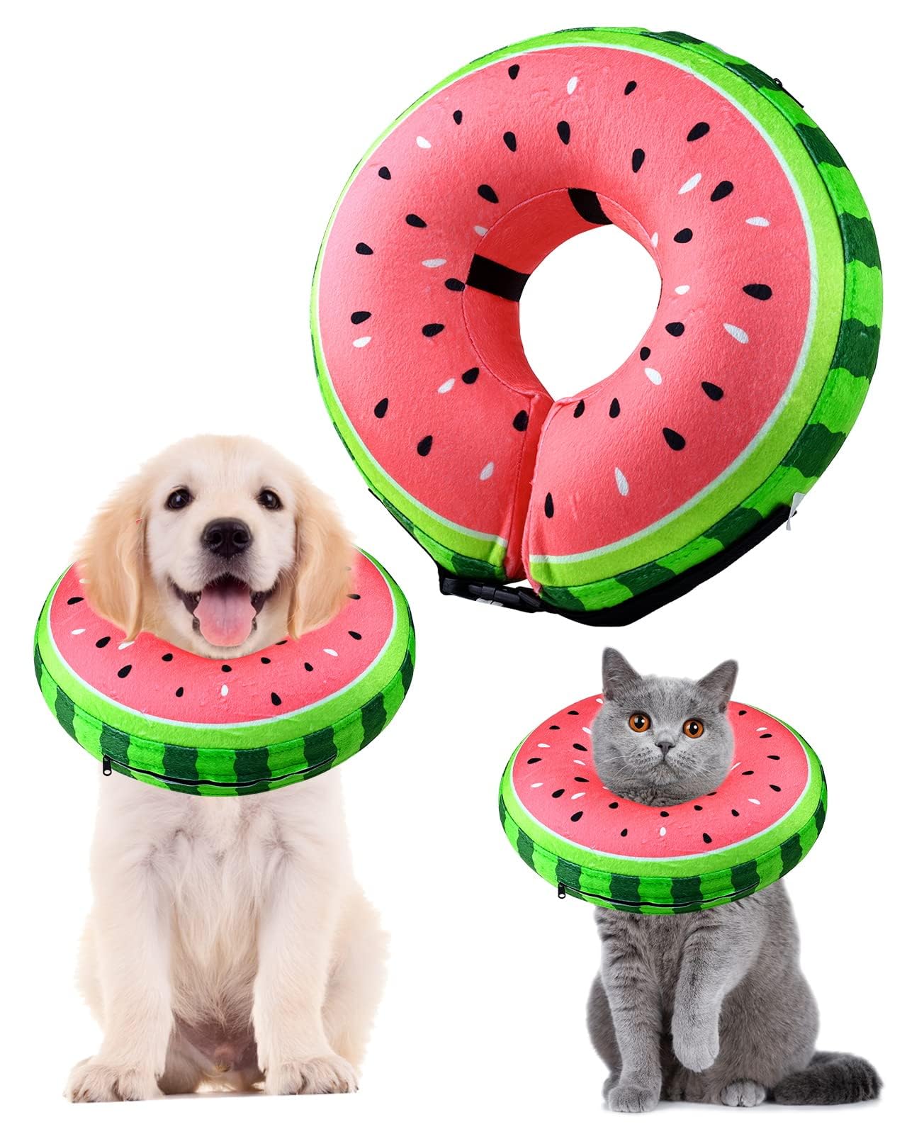 FWLWTWSS Inflatable Dog & Cat Cone Collar - Soft Adjustable Recovery Collar for After Surgery, Comfy Protective Donut Buster Collar, No Block Vision, Post-Op Care (Small)
