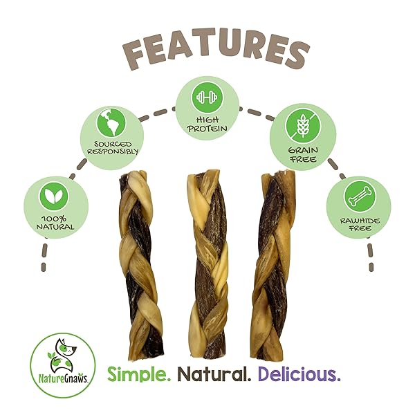NATURE GNAWS BRAIDED GNAWS FOR DOGS 5-6″ (12 COUNT) – LONG LASTING FOR SMALL AND MEDIUM DOGS – NATURAL BEEF BULLY STICK COMBO BRAIDS – RAWHIDE FREE
