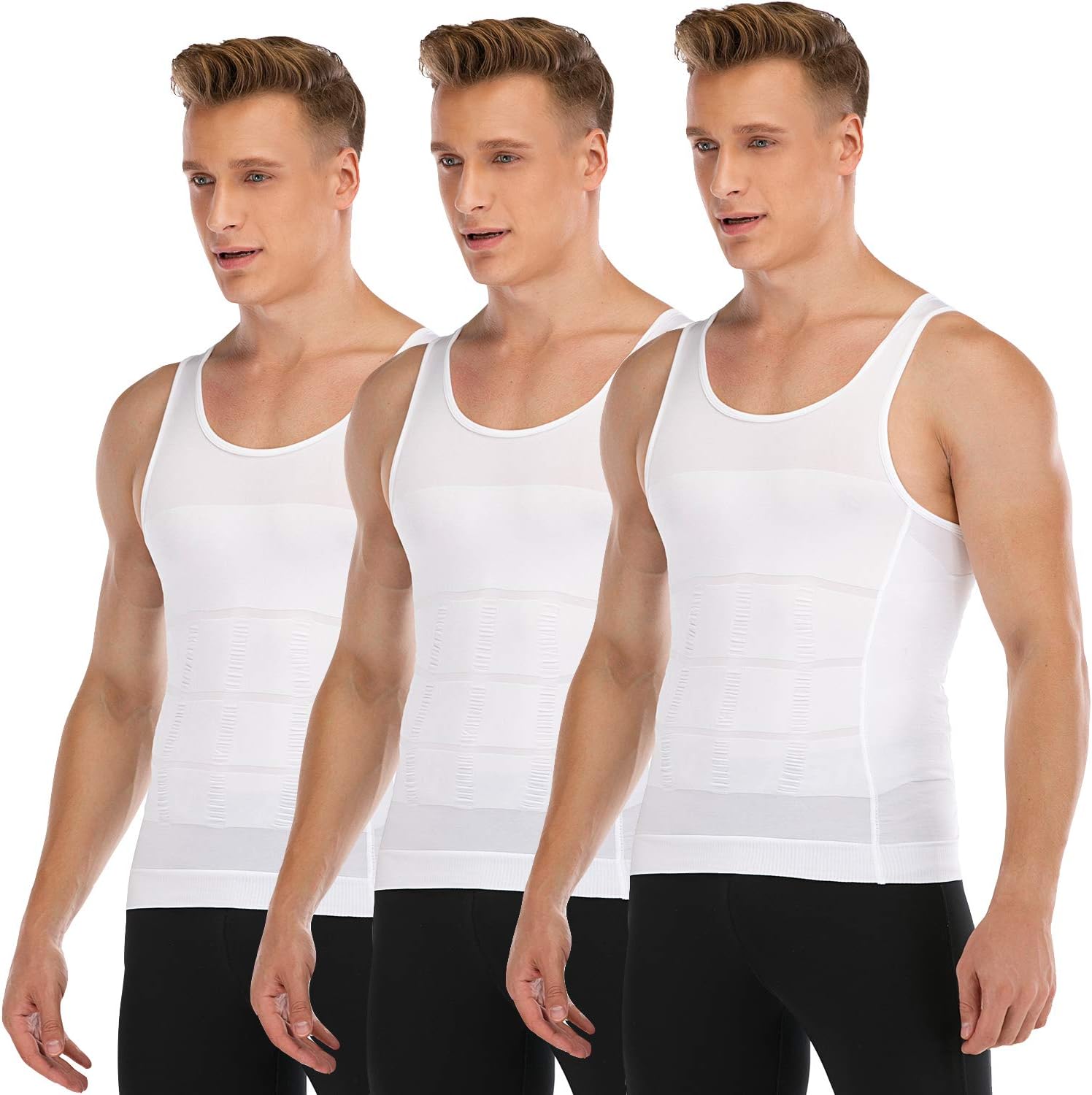 Mens Compression Shirt to Hide Gynecomastia Moobs Slimming Body Shaper Vest 3 Packs