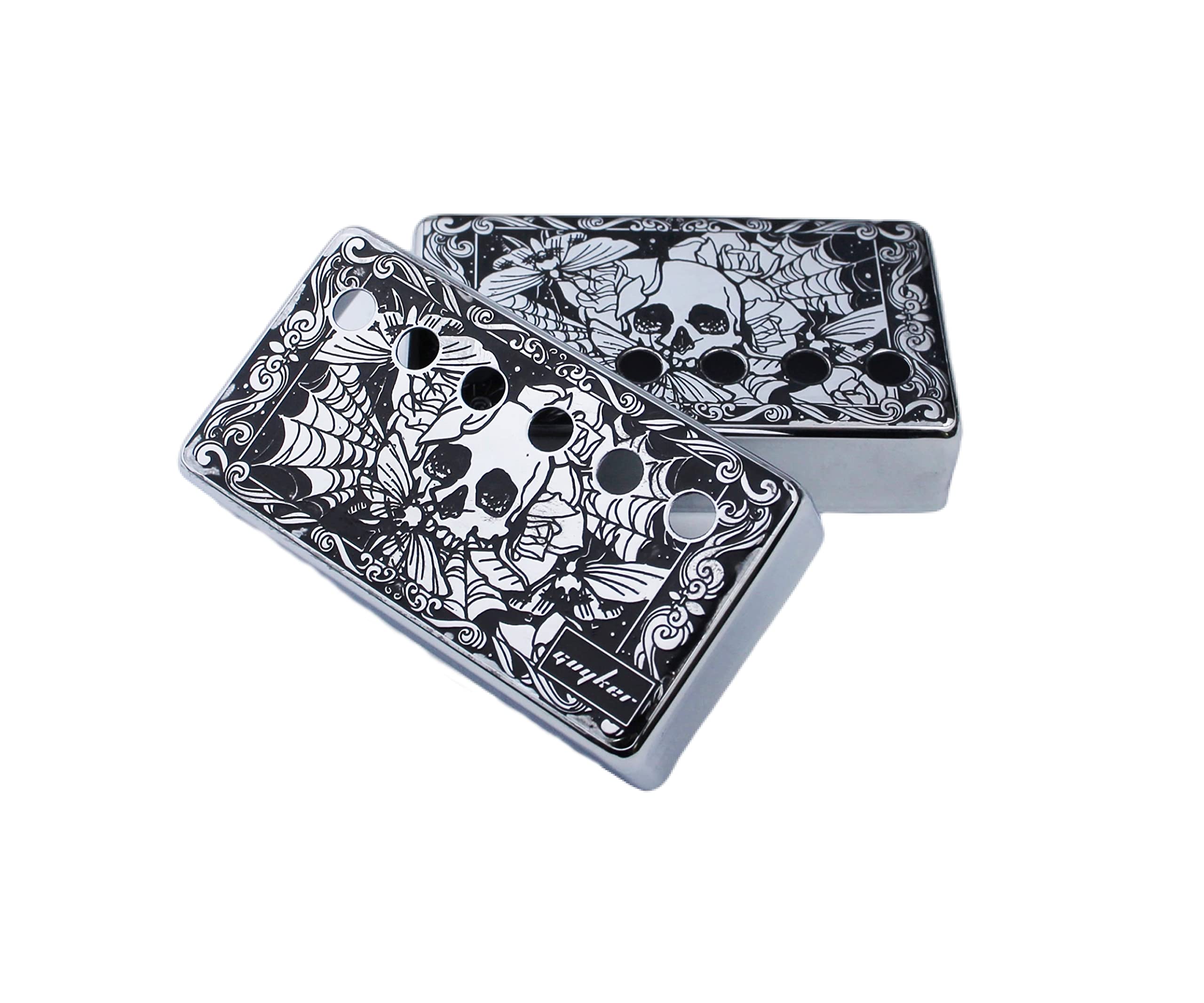 Guyker Humbucker Pickup Cover (50mm/52mm Pole Spacing) – Cupronickel Bridge and Neck Pickups Frame Set Replacement Parts for Les Paul LP Style Electric Guitar, Skeleton Style, Chrome